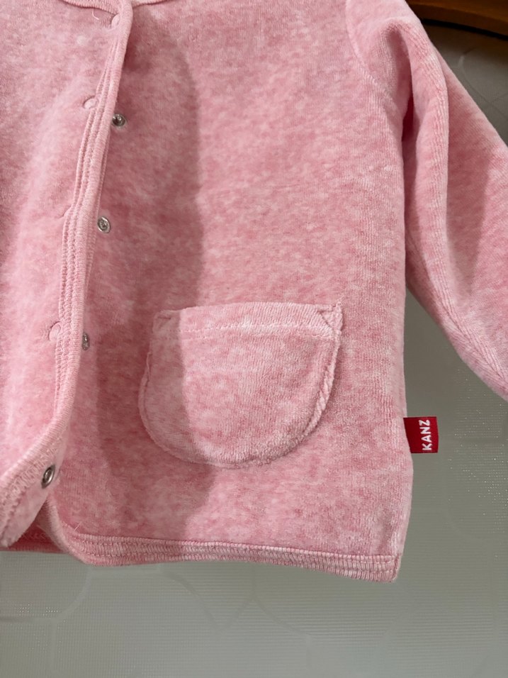 Düğmeli Pembe Kız Bebek kadife Hırka - Görsel 3