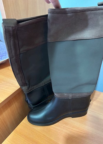 Kahverengi Kadın Diz Boyu Yağmur Çizmesi - Görsel 3