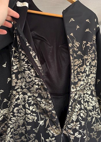 Desenli Uzun Siyah Kadın Abiye Elbise - Görsel 5