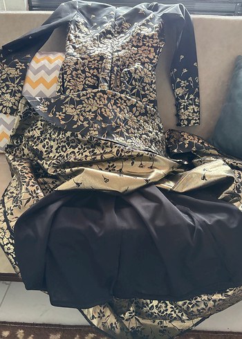 Desenli Uzun Siyah Kadın Abiye Elbise - Görsel 7