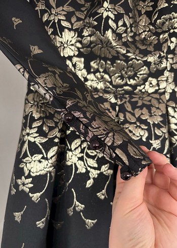 Desenli Uzun Siyah Kadın Abiye Elbise - Görsel 3