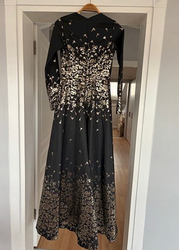 Desenli Uzun Siyah Kadın Abiye Elbise - Görsel 4