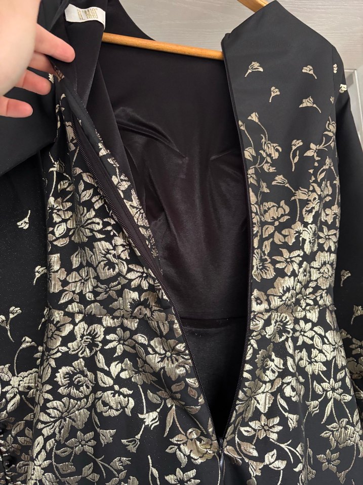 Desenli Uzun Siyah Kadın Abiye Elbise - Görsel 5