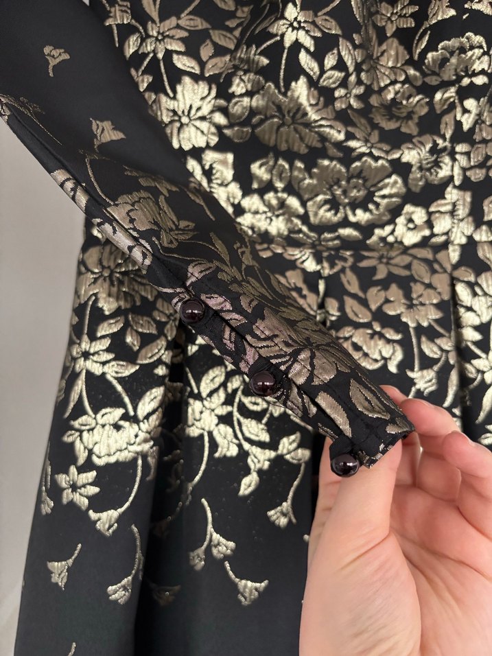 Desenli Uzun Siyah Kadın Abiye Elbise - Görsel 3