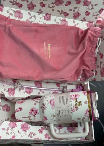 Çiçek Desenli Pastel Pembe Stanley Termos - Görsel 3