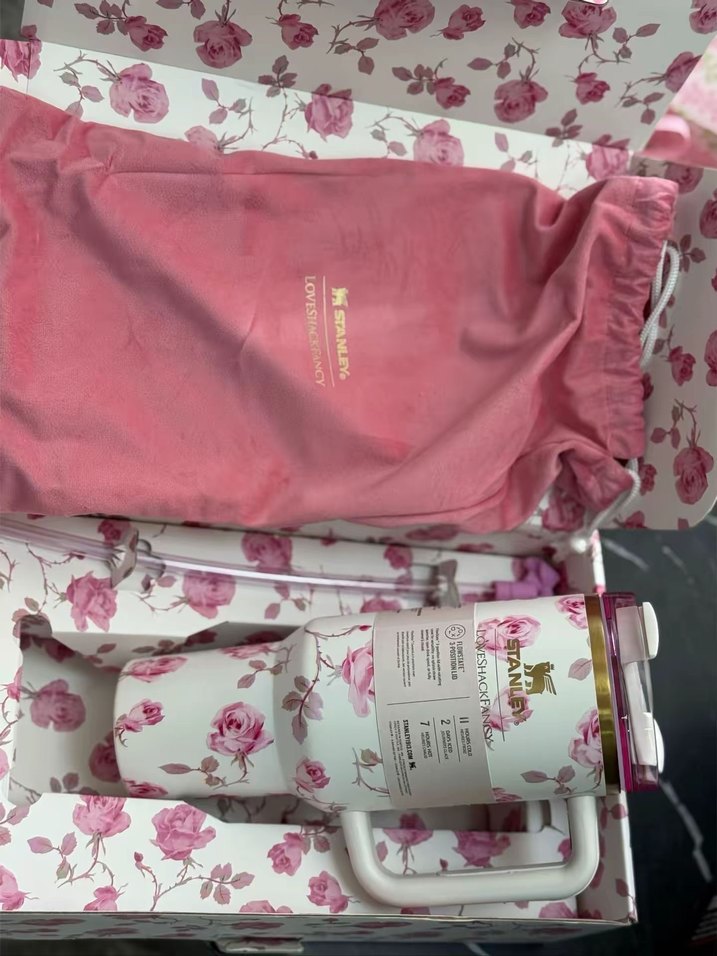 Çiçek Desenli Pastel Pembe Stanley Termos - Görsel 3