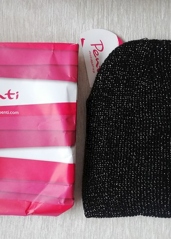 Penti siyah  simli Örgü Kadın Bere - Görsel 5