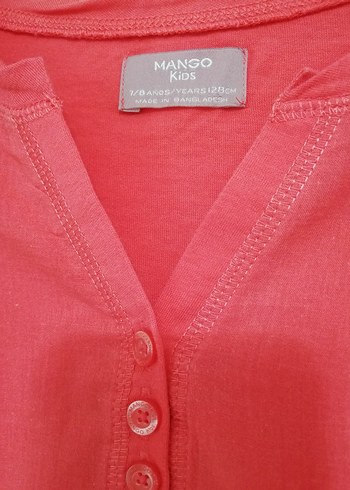 Mango Kız Çocuk Düğmeli Uzun Kollu V Yaka Pembe Tişört - Görsel 2