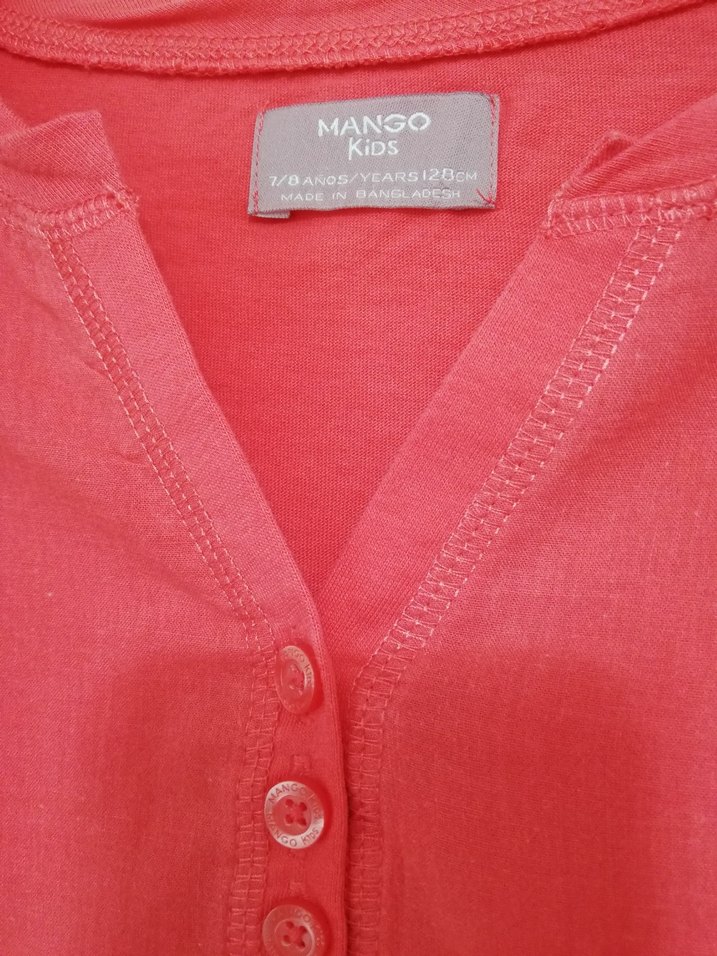 Mango Kız Çocuk Düğmeli Uzun Kollu V Yaka Pembe Tişört - Görsel 2