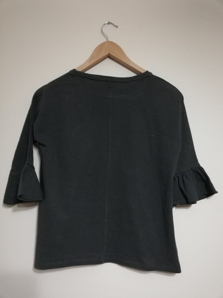 H&M Kız Çocuk Gri Uzun Kollu Baskılı Tişört - Görsel 2