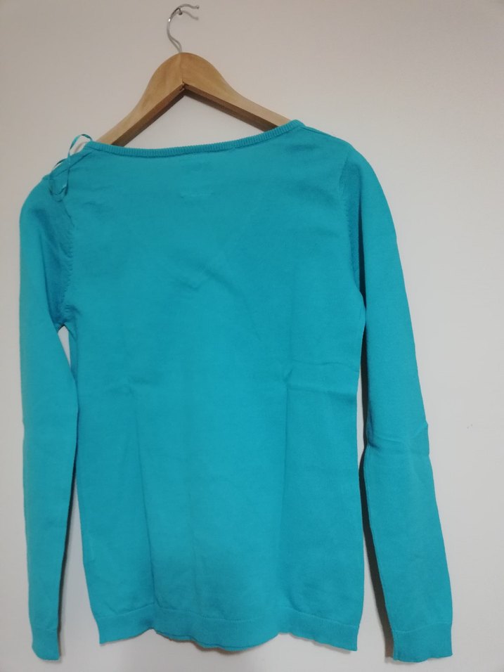 Pull&Bear Turkuaz V Yaka Uzun Kollu Kadın Kazak - Görsel 3