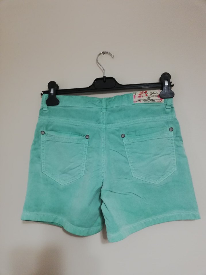 Düğmeli Turkuaz Süet Mini  kız çocuk Şort - Görsel 2