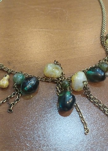 Bohem Zincir Detaylı Turkuaz Kolye doğal taş - Görsel 3