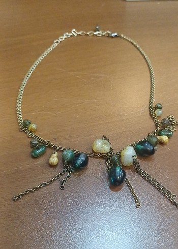 Bohem Zincir Detaylı Turkuaz Kolye doğal taş - Görsel 4