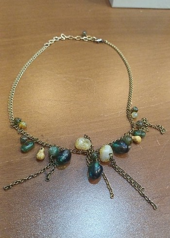 Bohem Zincir Detaylı Turkuaz Kolye doğal taş - Görsel 2