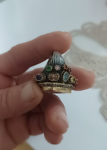 Pembe Taşlı GÜMÜŞ Vintage Kadın Yüzük - Görsel 6