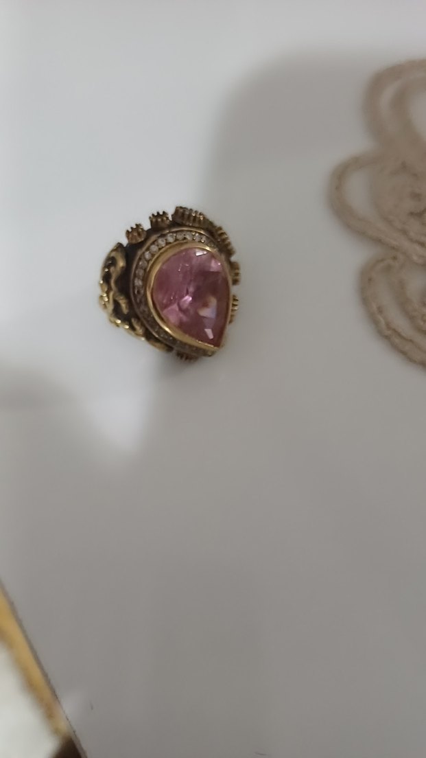 Pembe Taşlı GÜMÜŞ Vintage Kadın Yüzük - Görsel 4