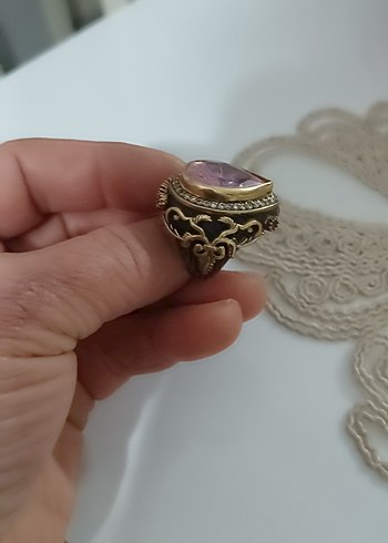 Vintage Çiçek Desenli Işıltılı Altın Yüzük - Görsel 5