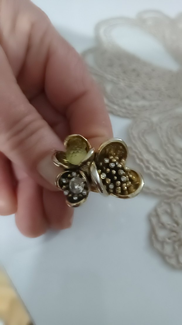 Vintage Çiçek Desenli Işıltılı Altın Yüzük - Görsel 3