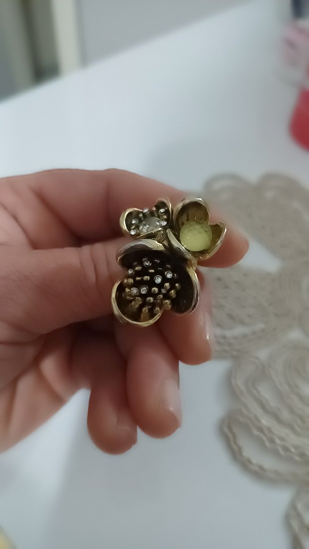 Vintage Çiçek Desenli Işıltılı Altın Yüzük - Görsel 4