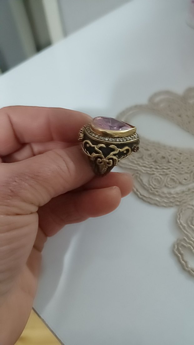 Vintage Çiçek Desenli Işıltılı Altın Yüzük - Görsel 5