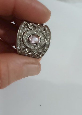 Pembe Taşlı Vintage Kadın Yüzük - Görsel 4