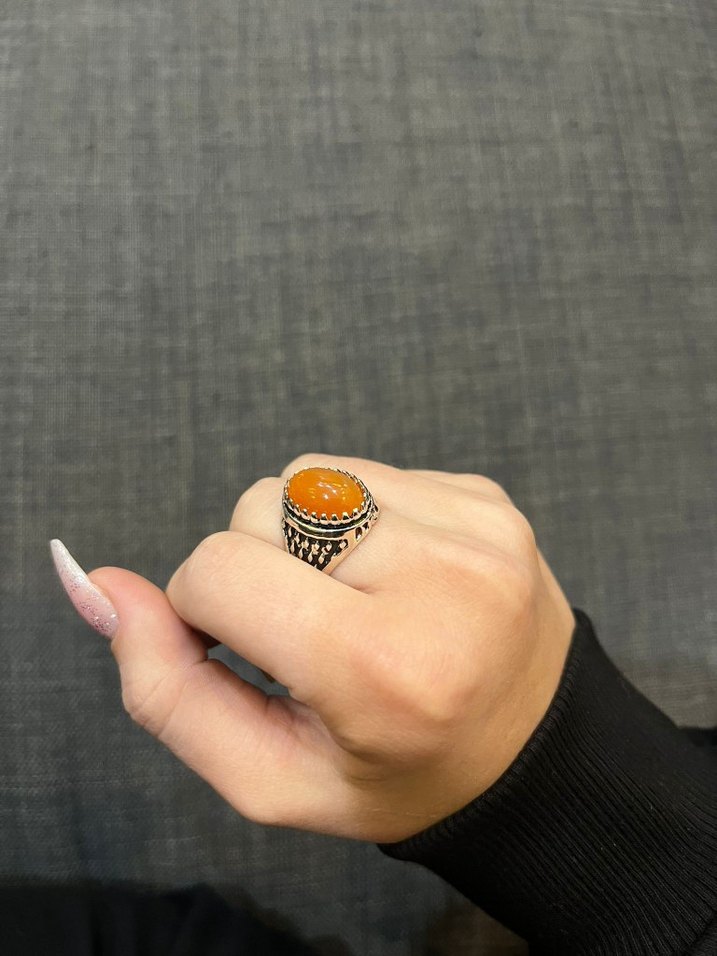 Turuncu Vintage Kadin Bohem Yüzük GÜMÜŞ - Görsel 3