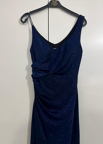 Lacivert Drapeli Uzun Abiye Elbise - Görsel 2