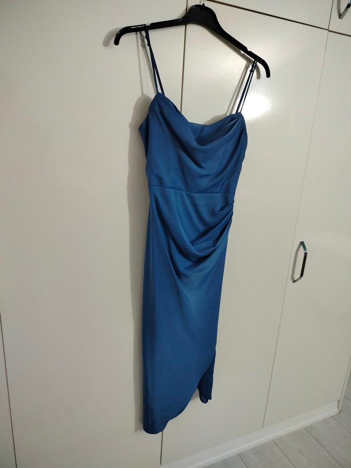 Mavi Drapeli Uzun Abiye Elbise - Görsel 2