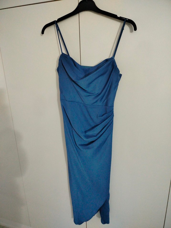 Mavi Drapeli Uzun Abiye Elbise - Görsel 4