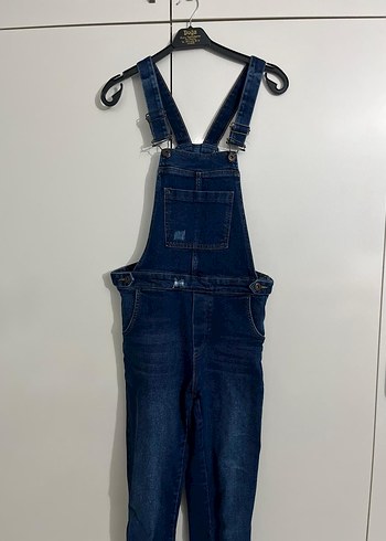 Kadın Koyu Lacivert Denim Kısa Askılı Tulum - Görsel 2