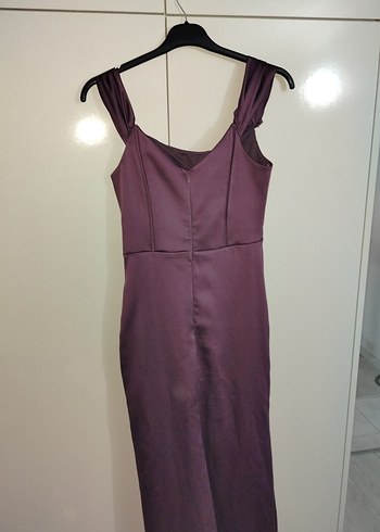 Mor Drapeli Uzun Abiye Elbise - Görsel 3