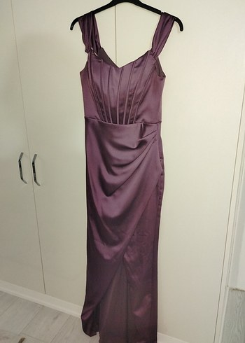 Mor Drapeli Uzun Abiye Elbise - Görsel 2