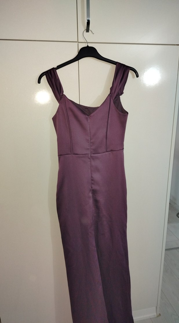 Mor Drapeli Uzun Abiye Elbise - Görsel 3