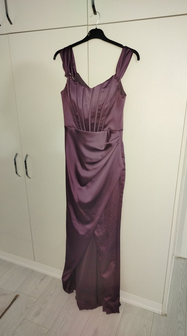 Mor Drapeli Uzun Abiye Elbise - Görsel 2