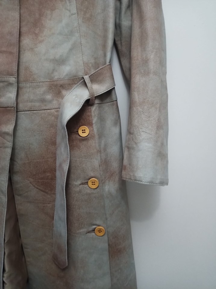 Orijinal Eskitme Deri Trençkot - Görsel 2