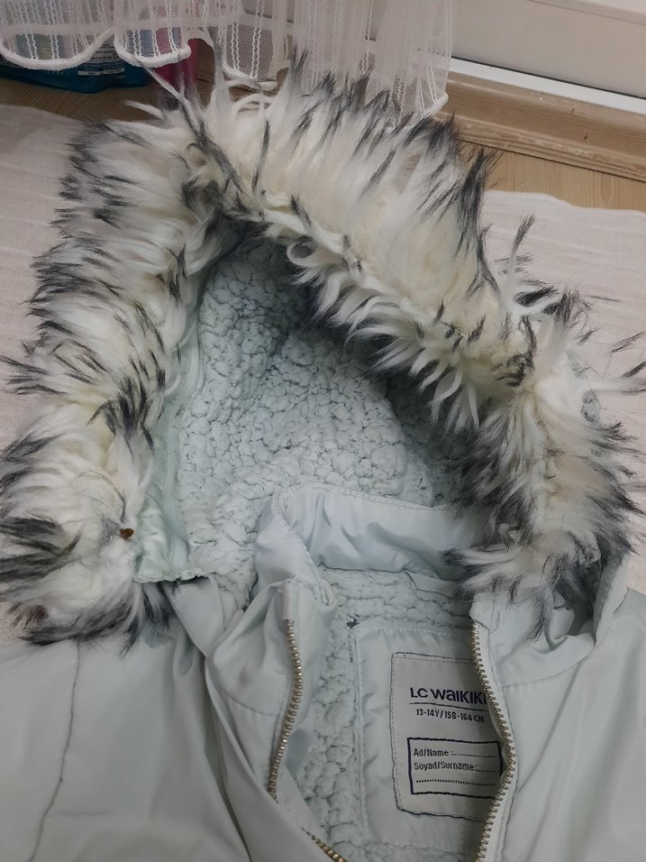 Gri Kürklü kız çocuk Kışlık Mont - Görsel 5