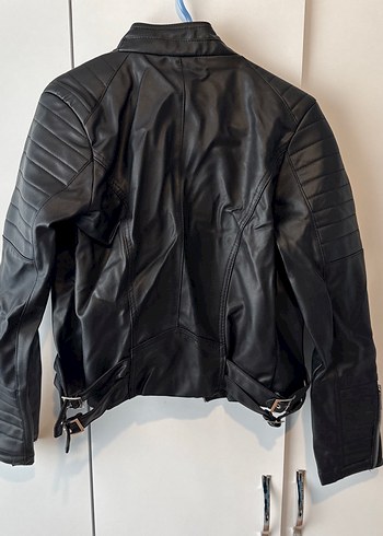 Kadın Siyah Deri Biker Ceket - Görsel 2