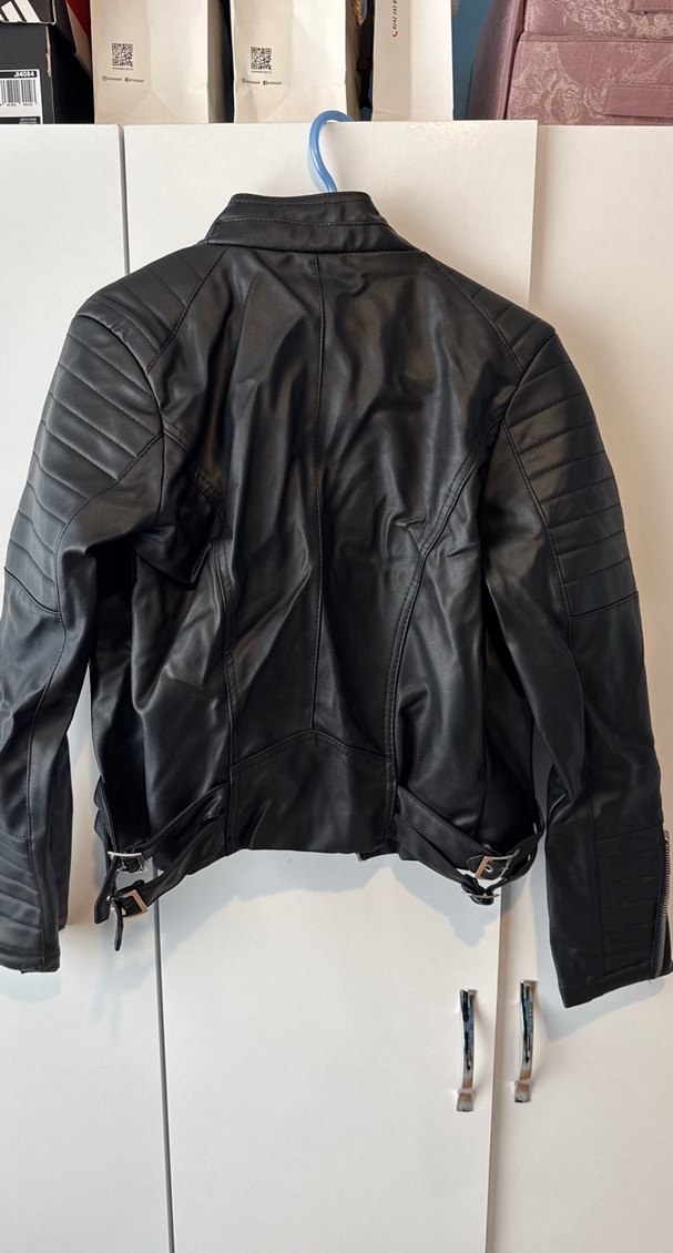 Kadın Siyah Deri Biker Ceket - Görsel 2