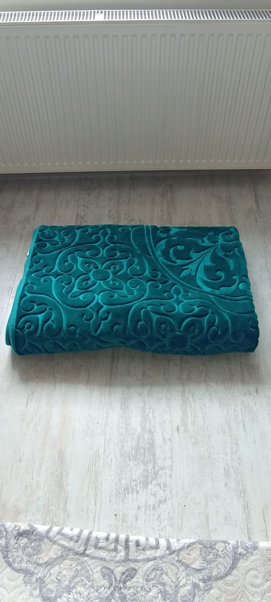 Koyu Turkuaz tek kişilik Desenli battaniye - Görsel 4