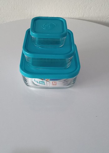 Turkuaz Kapaklı Cam Saklama Kabı Seti - Görsel 2