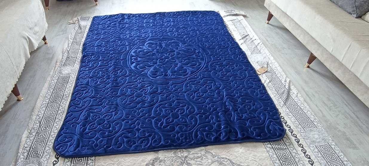 Koyu Mavi Nakışlı tek kisilik  Battaniye - Görsel 4