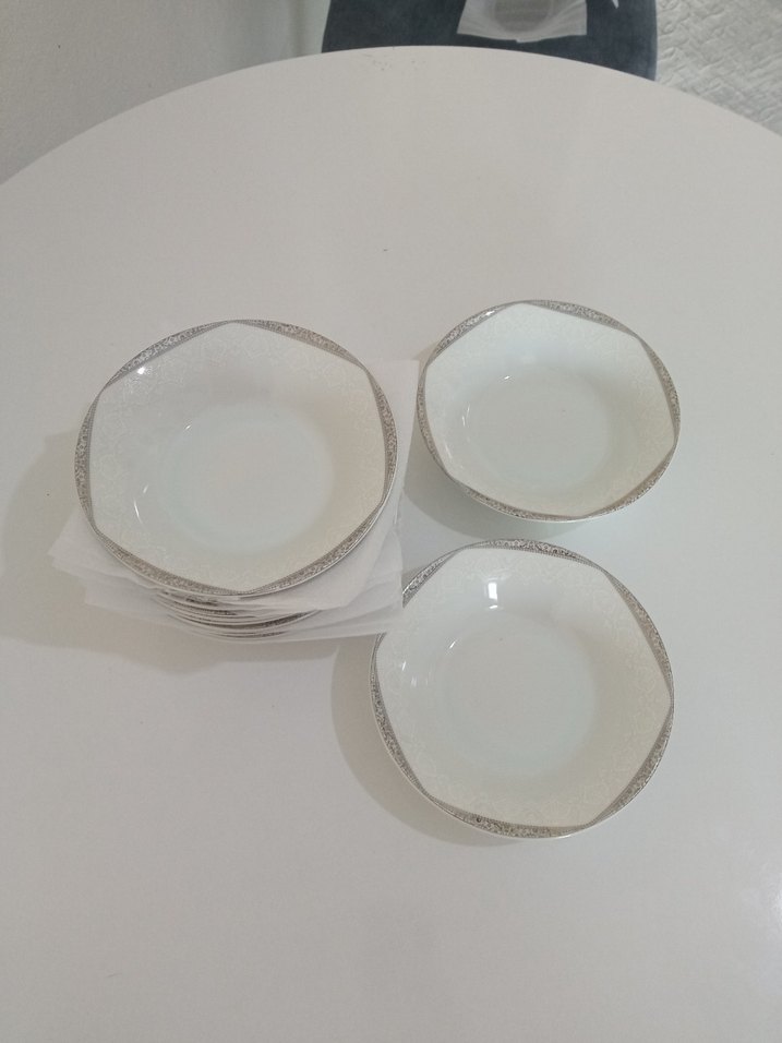 Gri Kenarlı Beyaz Seramik Kaseler 12 adet - Görsel 2