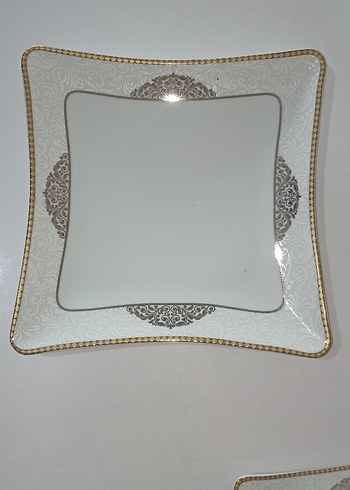 Parlak Beyaz Altın Detaylı Kare 24 lü yemek Seti - Görsel 8