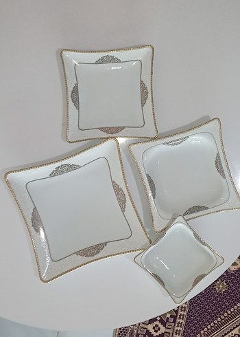 Parlak Beyaz Altın Detaylı Kare 24 lü yemek Seti - Görsel 4