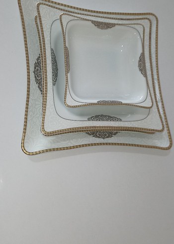 Parlak Beyaz Altın Detaylı Kare 24 lü yemek Seti - Görsel 3