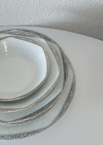 Beyaz Gri Kenarlı porselen 30 parça 6 kişilik yemek takımı - Görsel 5
