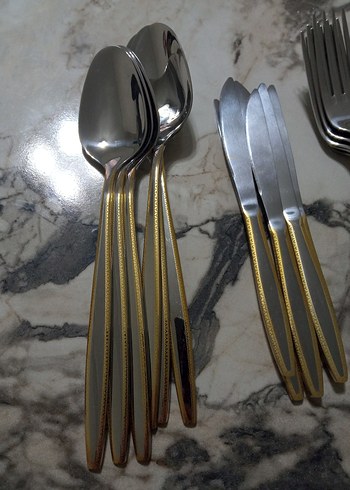 Parlak Altın Renkli  36 parça Çatal Bıçak Seti - Görsel 4