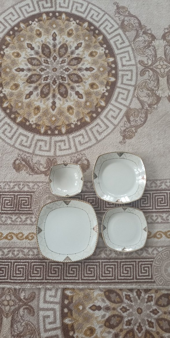 sarı-Beyaz Kare Yemek Tabağı Seti 6 kişilik 24 parça - Görsel 2