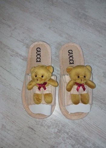 Nakışlı Ayıcık Detaylı Bej Kadın Ev Terliği - Görsel 5